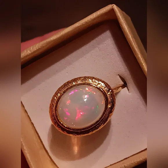 Exclusive Huge Ethiopian Opal Ring Gold Over Sterling Silver New - Picture 12 of 16